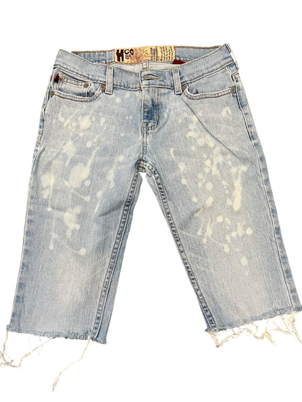 HCo Hollister Womens Light Wash Flare Denim Shorts Distressed Raw Hem Size 1